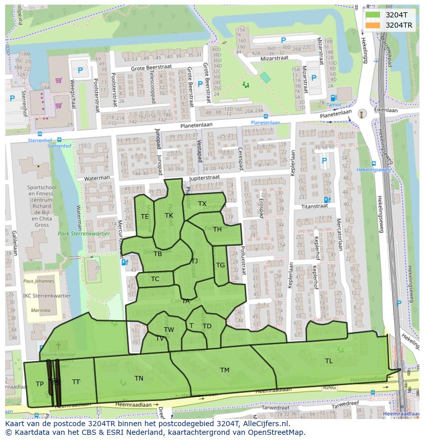 Afbeelding van het postcodegebied 3204 TR op de kaart.