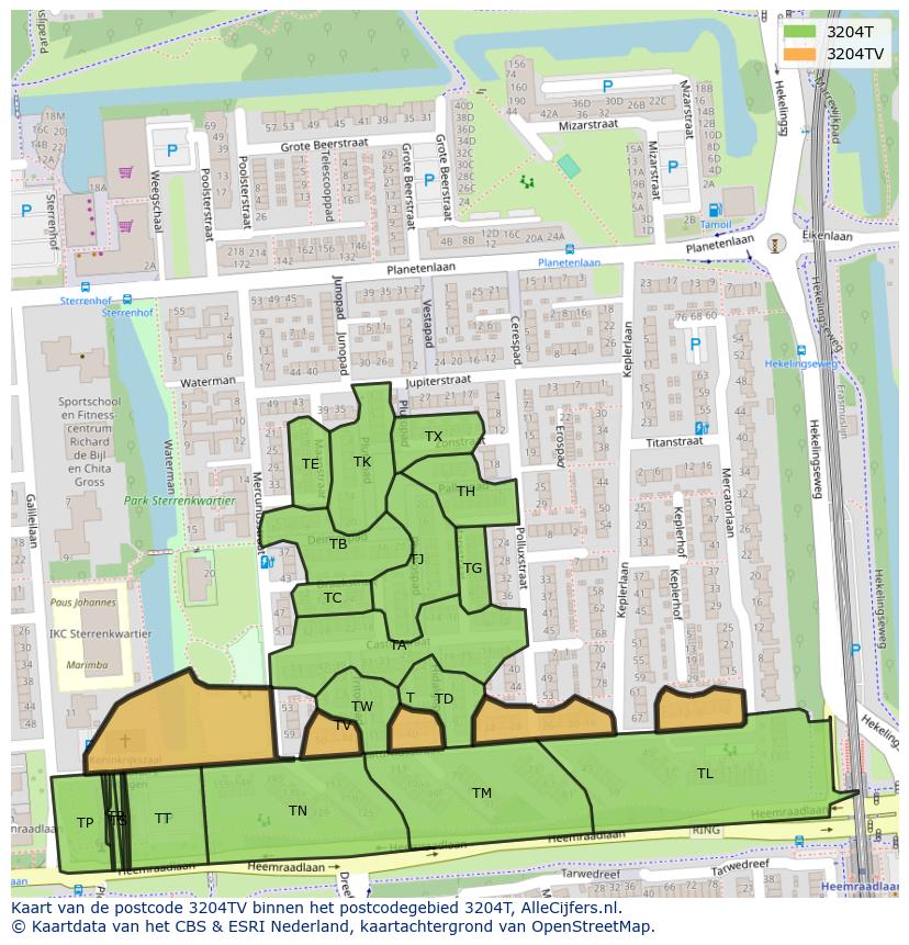 Afbeelding van het postcodegebied 3204 TV op de kaart.