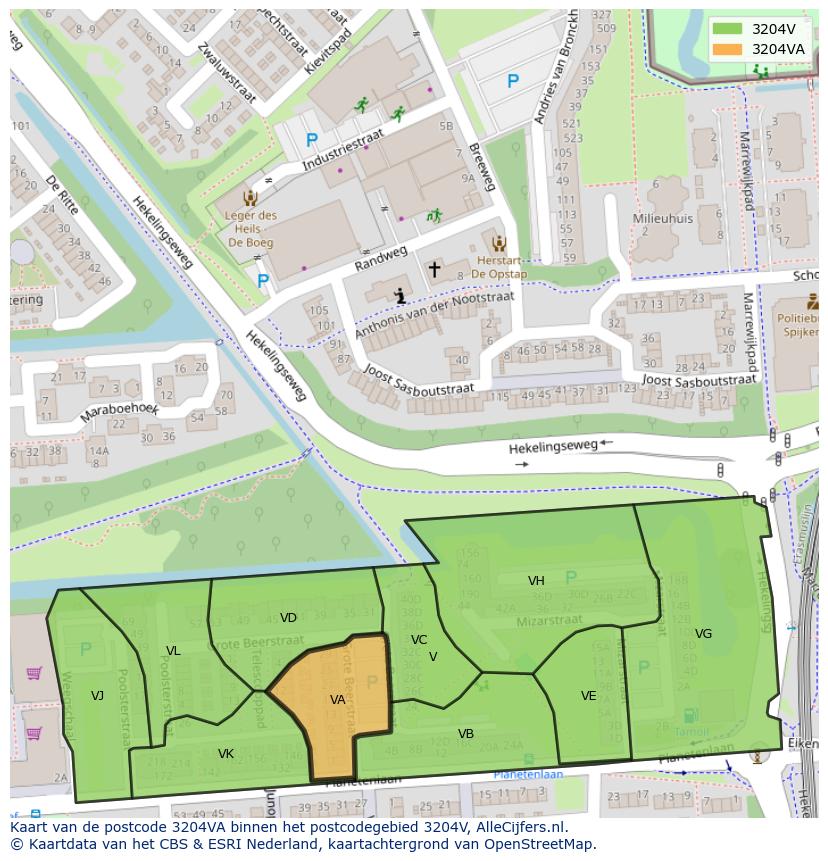 Afbeelding van het postcodegebied 3204 VA op de kaart.