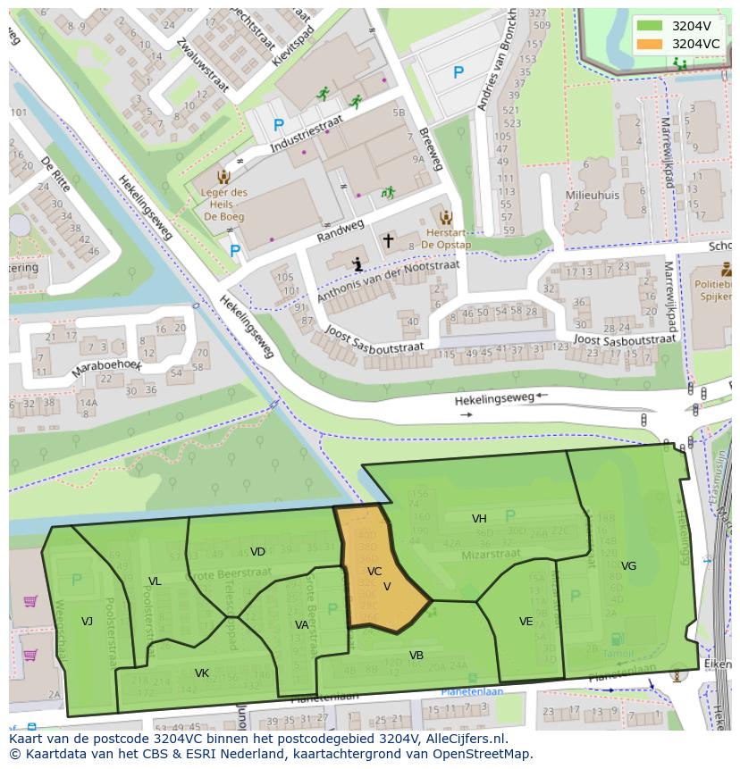 Afbeelding van het postcodegebied 3204 VC op de kaart.