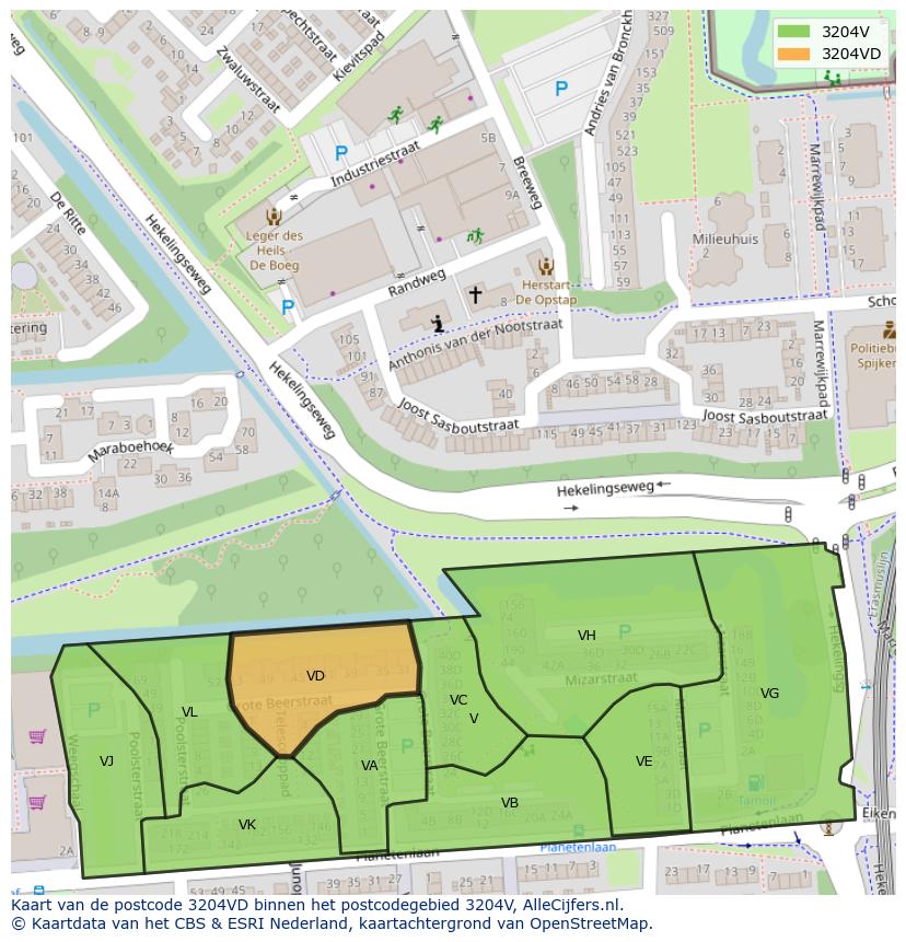 Afbeelding van het postcodegebied 3204 VD op de kaart.