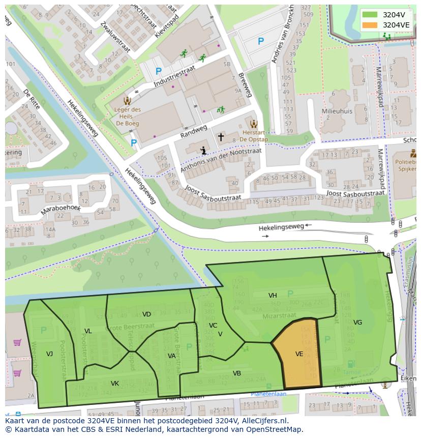 Afbeelding van het postcodegebied 3204 VE op de kaart.