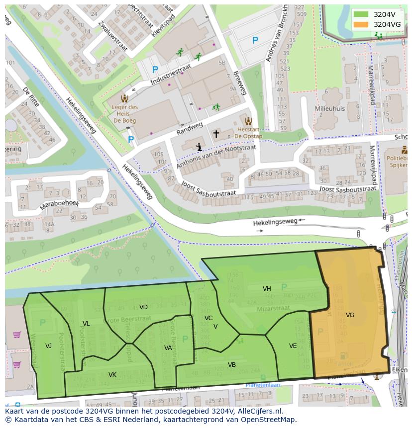 Afbeelding van het postcodegebied 3204 VG op de kaart.