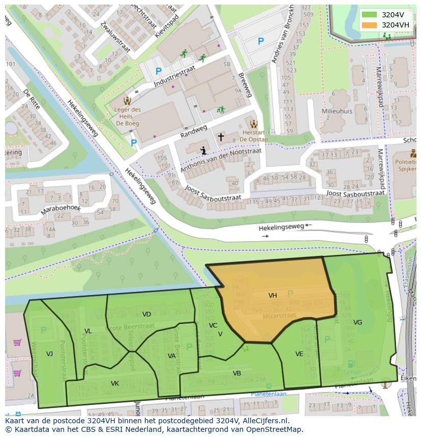Afbeelding van het postcodegebied 3204 VH op de kaart.