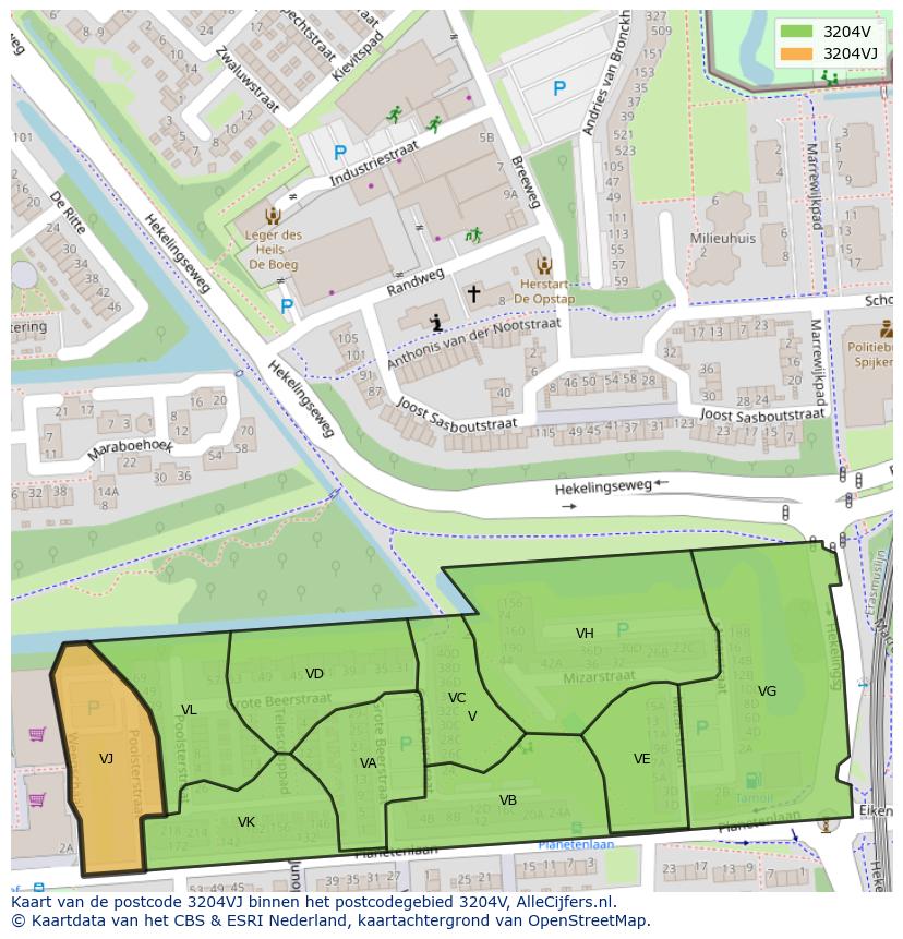 Afbeelding van het postcodegebied 3204 VJ op de kaart.