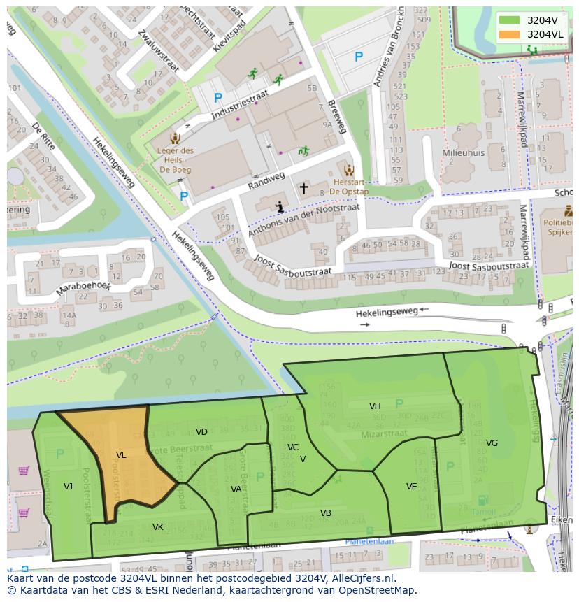 Afbeelding van het postcodegebied 3204 VL op de kaart.