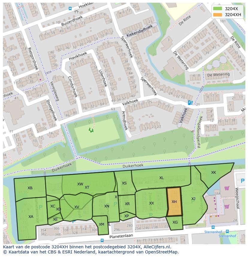 Afbeelding van het postcodegebied 3204 XH op de kaart.