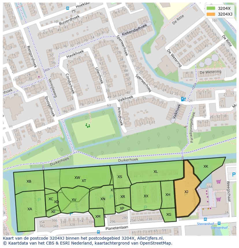 Afbeelding van het postcodegebied 3204 XJ op de kaart.