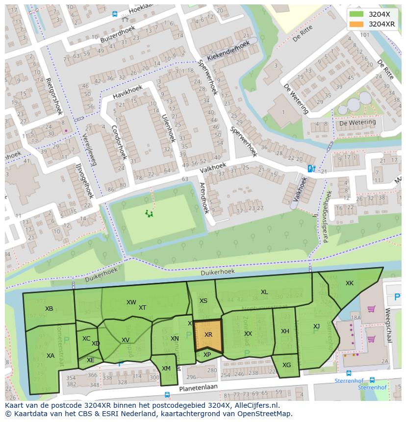 Afbeelding van het postcodegebied 3204 XR op de kaart.