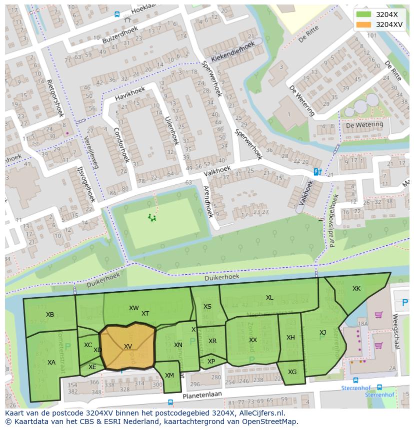 Afbeelding van het postcodegebied 3204 XV op de kaart.
