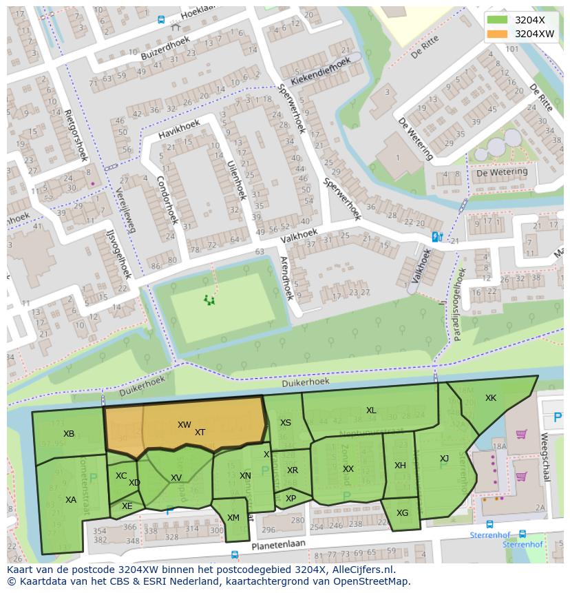 Afbeelding van het postcodegebied 3204 XW op de kaart.