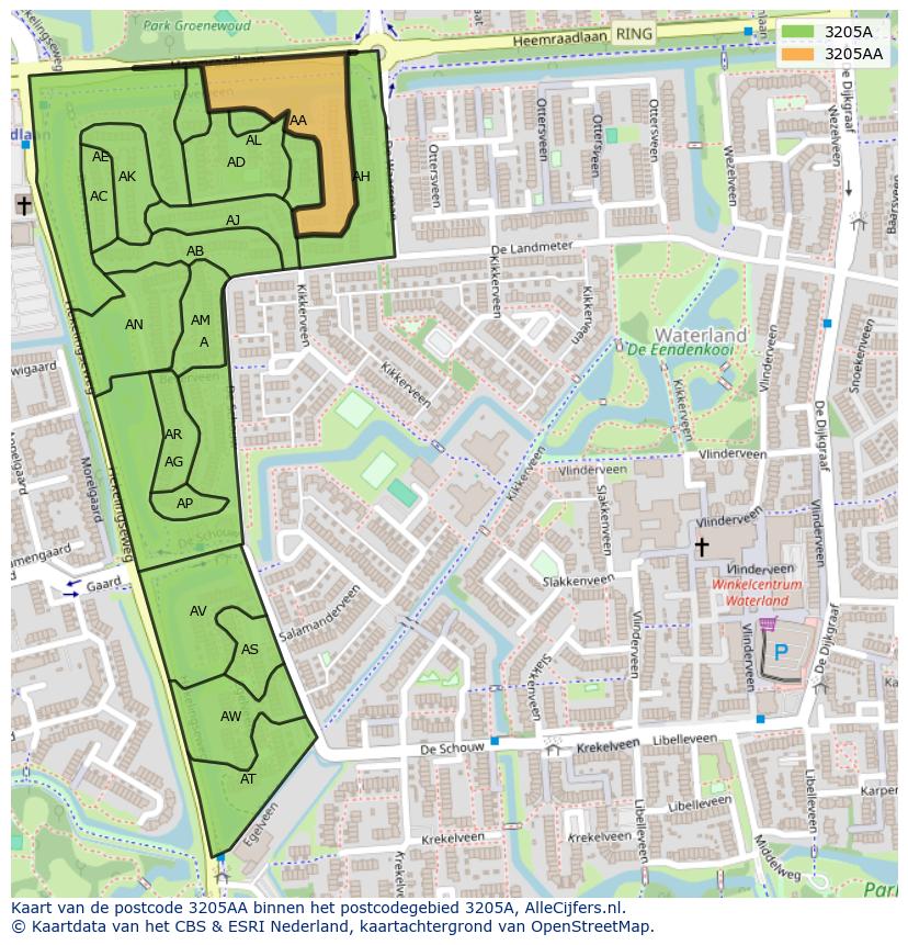 Afbeelding van het postcodegebied 3205 AA op de kaart.
