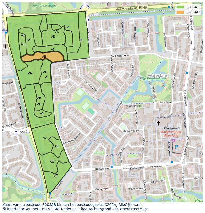Afbeelding van het postcodegebied 3205 AB op de kaart.