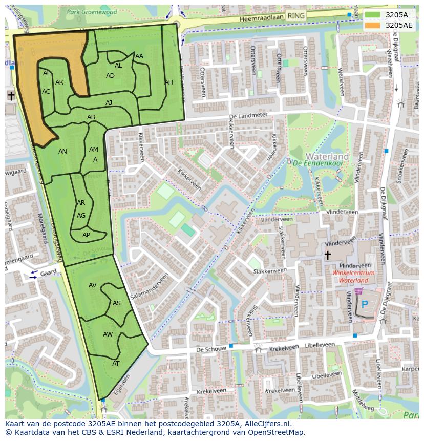 Afbeelding van het postcodegebied 3205 AE op de kaart.