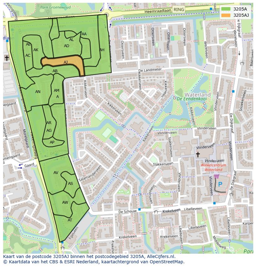Afbeelding van het postcodegebied 3205 AJ op de kaart.