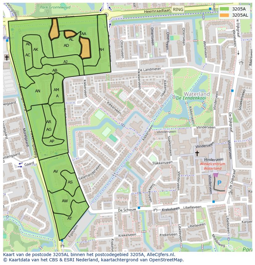 Afbeelding van het postcodegebied 3205 AL op de kaart.