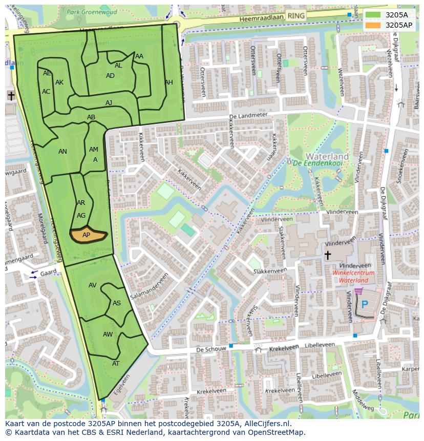 Afbeelding van het postcodegebied 3205 AP op de kaart.