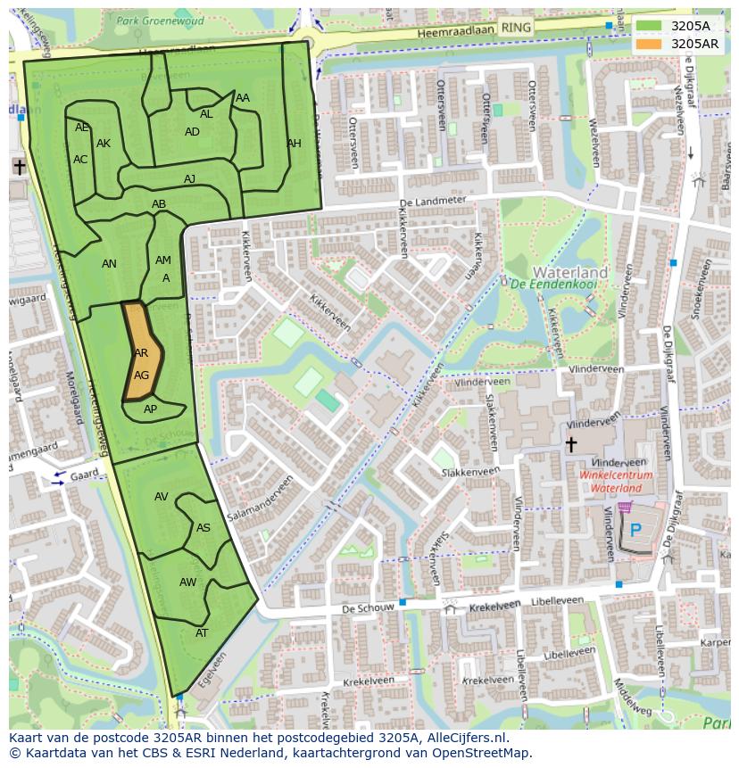 Afbeelding van het postcodegebied 3205 AR op de kaart.