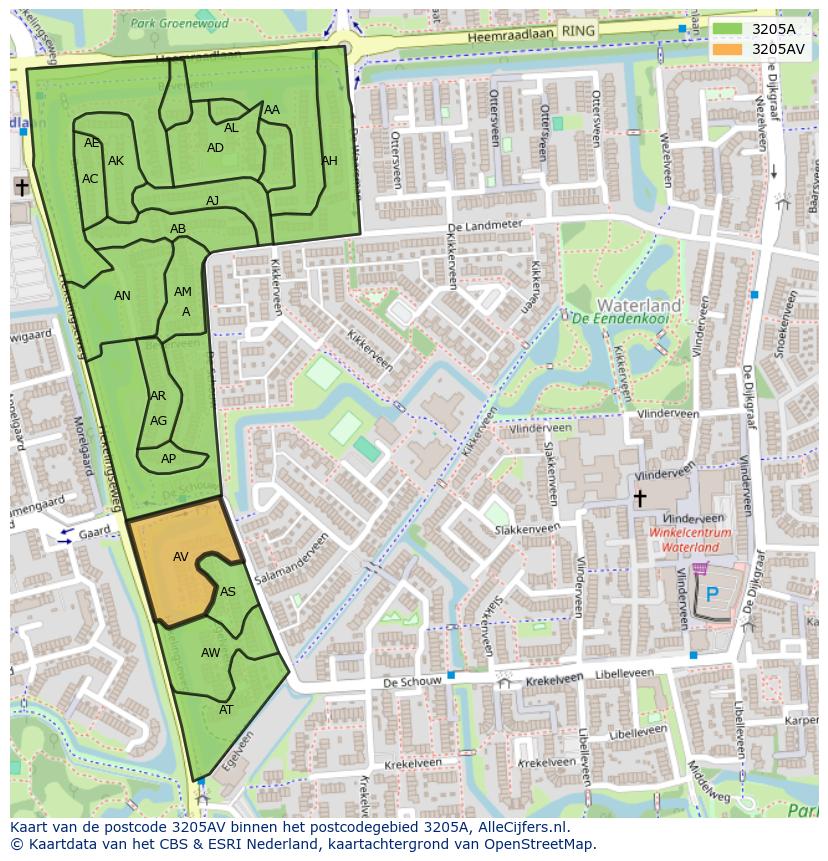 Afbeelding van het postcodegebied 3205 AV op de kaart.