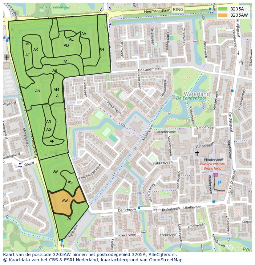 Afbeelding van het postcodegebied 3205 AW op de kaart.