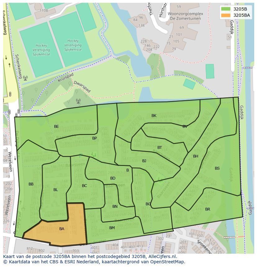 Afbeelding van het postcodegebied 3205 BA op de kaart.