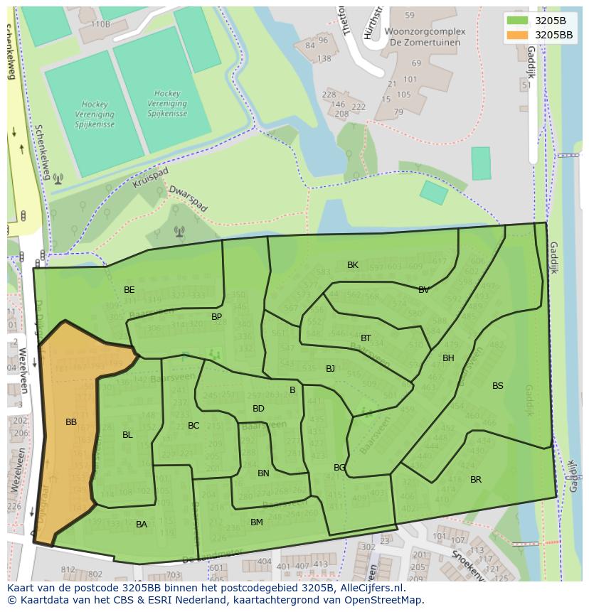 Afbeelding van het postcodegebied 3205 BB op de kaart.