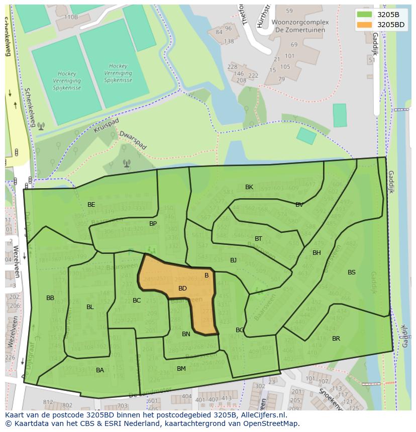 Afbeelding van het postcodegebied 3205 BD op de kaart.