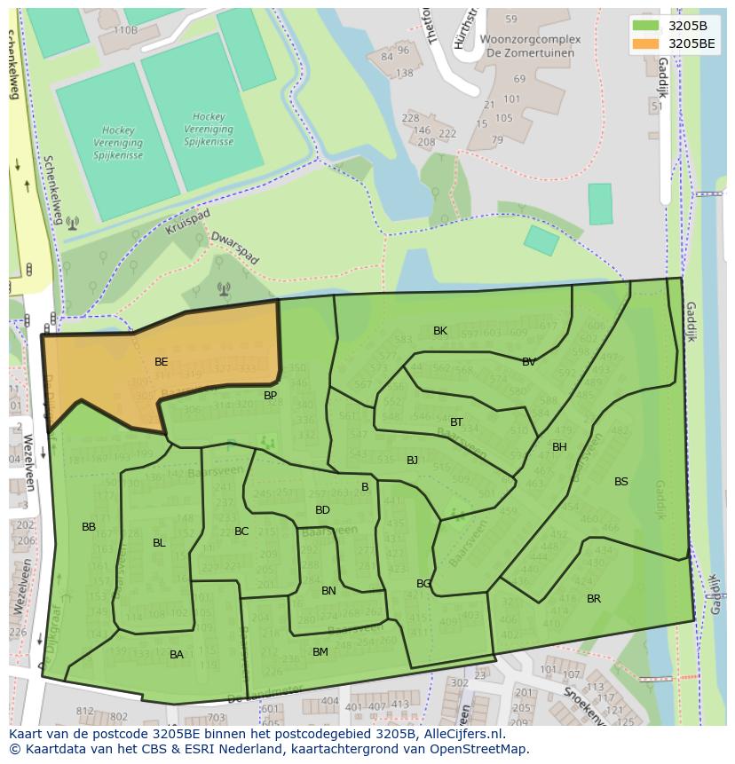 Afbeelding van het postcodegebied 3205 BE op de kaart.