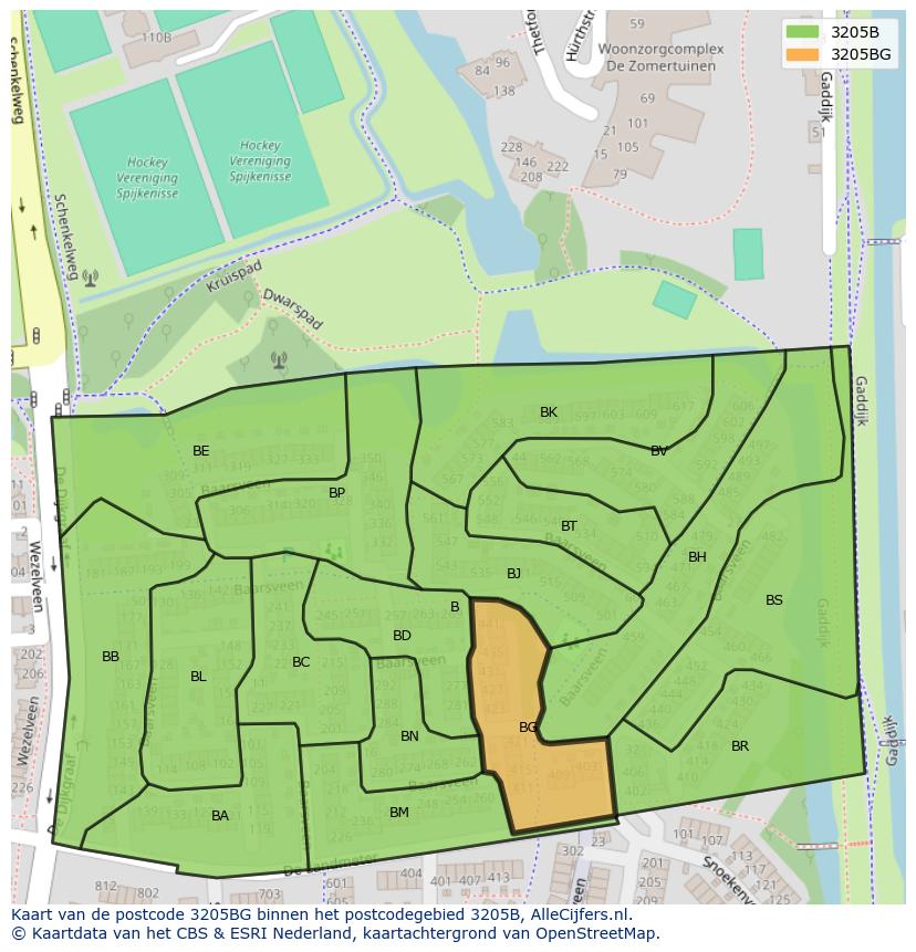 Afbeelding van het postcodegebied 3205 BG op de kaart.