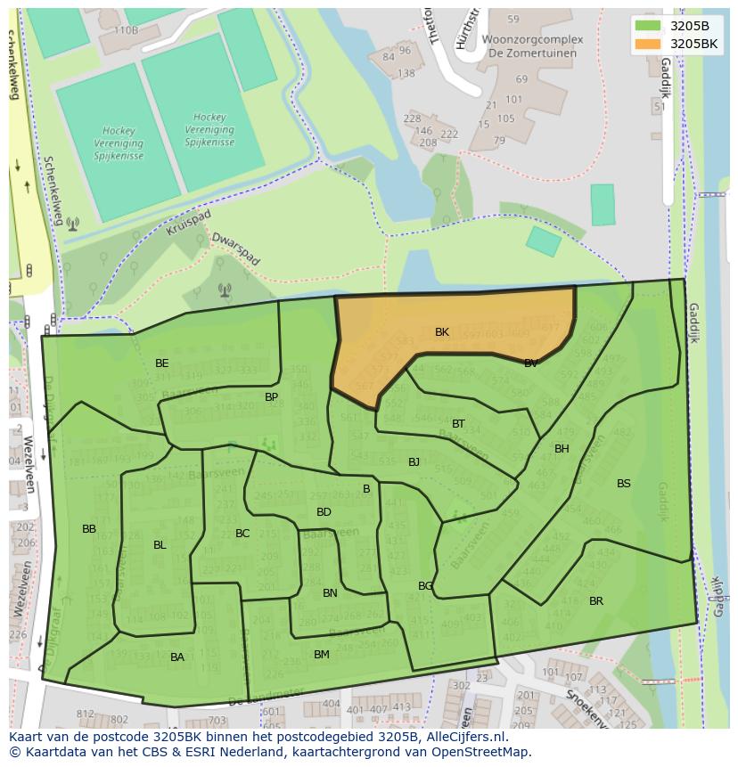 Afbeelding van het postcodegebied 3205 BK op de kaart.