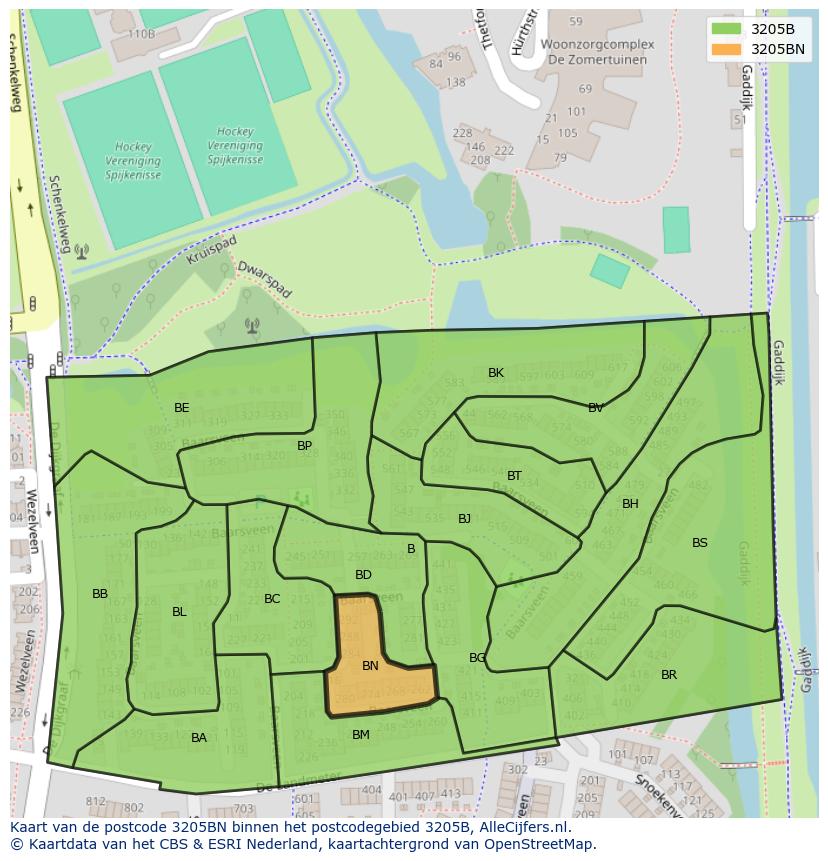 Afbeelding van het postcodegebied 3205 BN op de kaart.