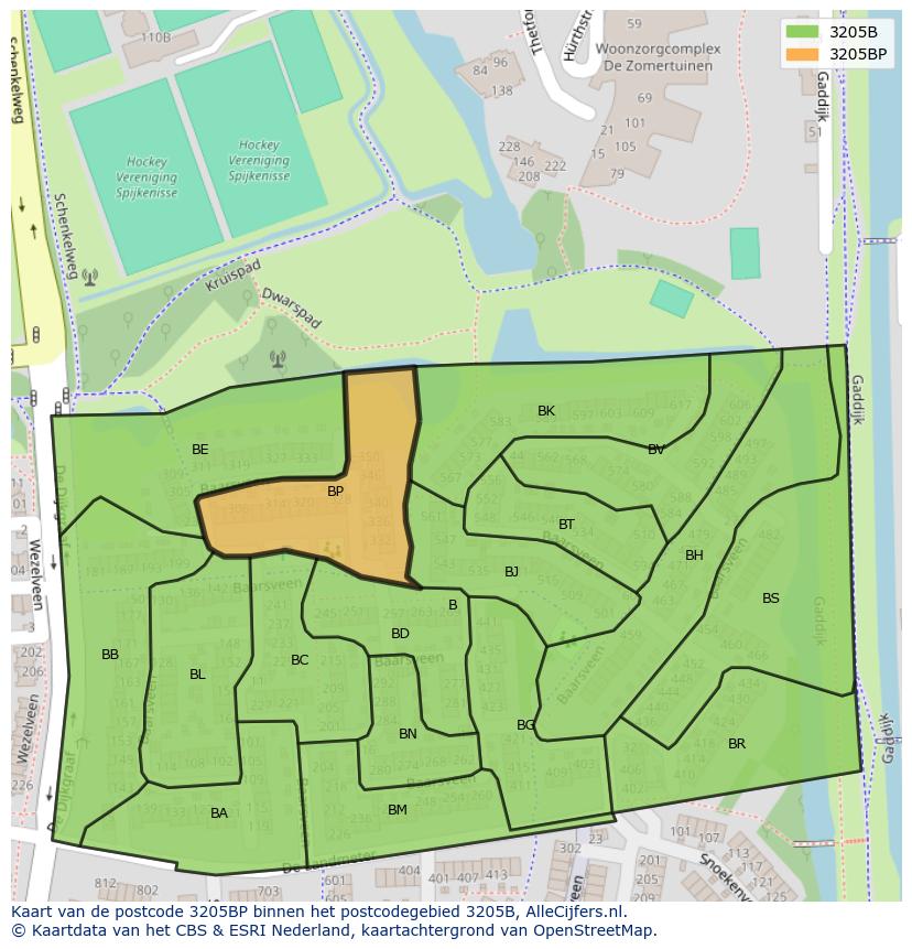 Afbeelding van het postcodegebied 3205 BP op de kaart.