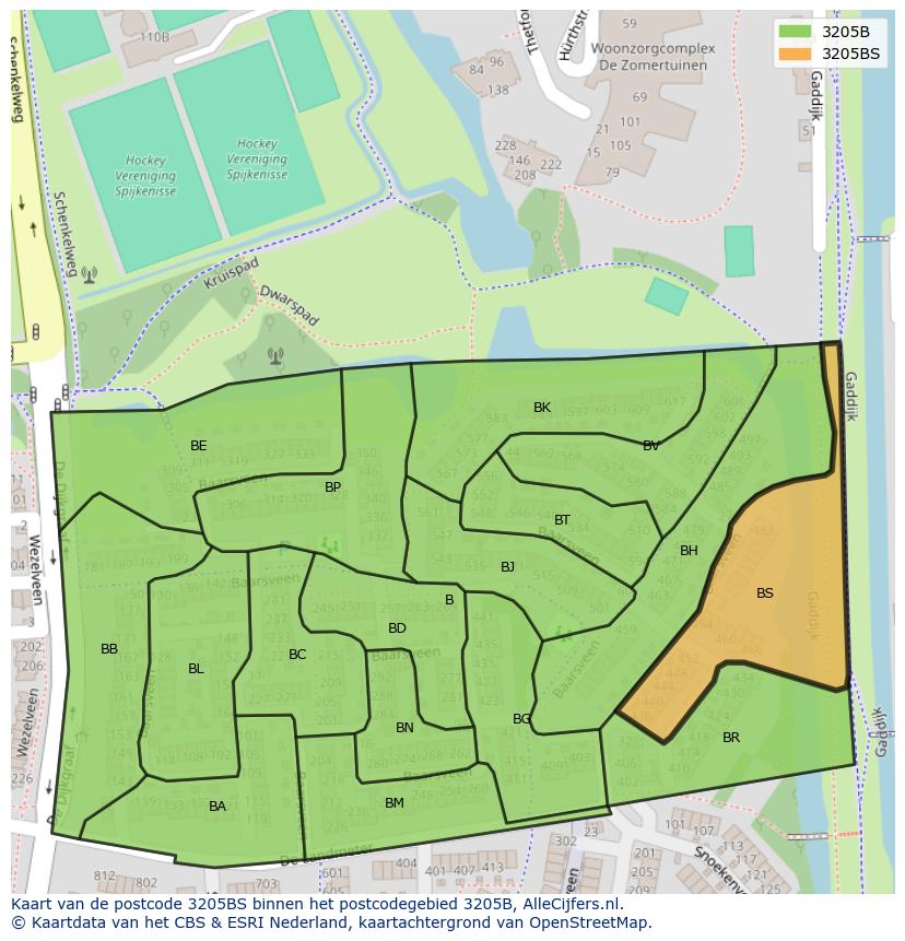 Afbeelding van het postcodegebied 3205 BS op de kaart.