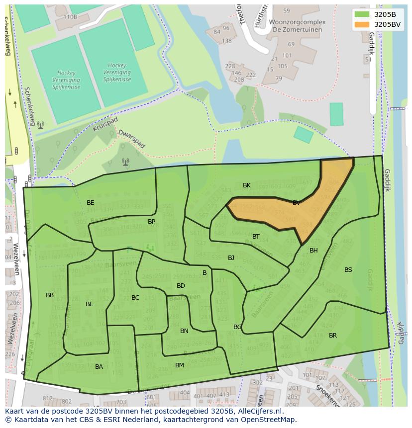 Afbeelding van het postcodegebied 3205 BV op de kaart.