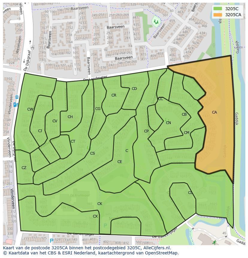 Afbeelding van het postcodegebied 3205 CA op de kaart.