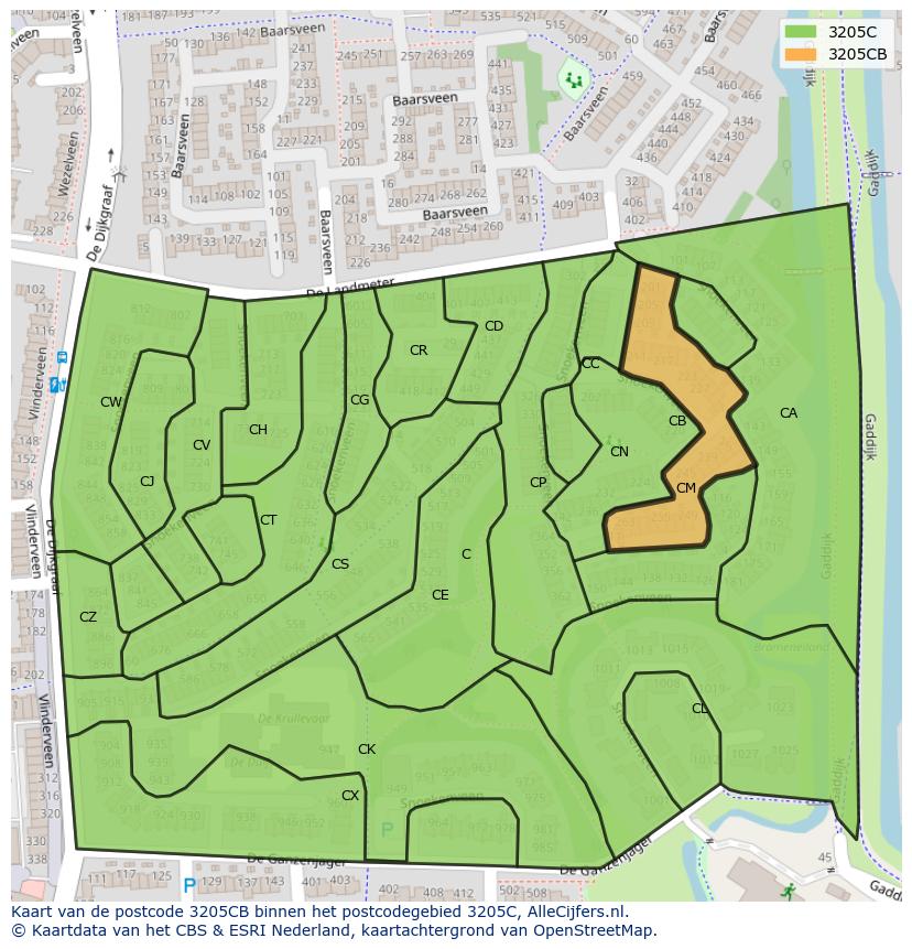 Afbeelding van het postcodegebied 3205 CB op de kaart.