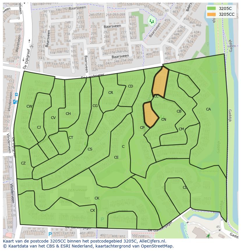 Afbeelding van het postcodegebied 3205 CC op de kaart.