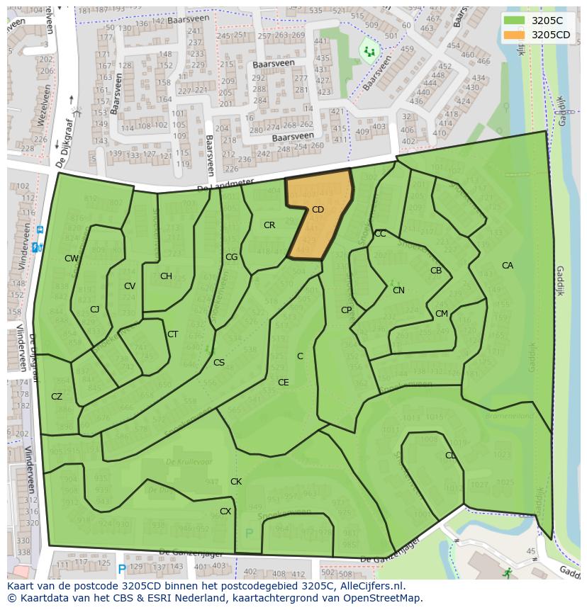 Afbeelding van het postcodegebied 3205 CD op de kaart.