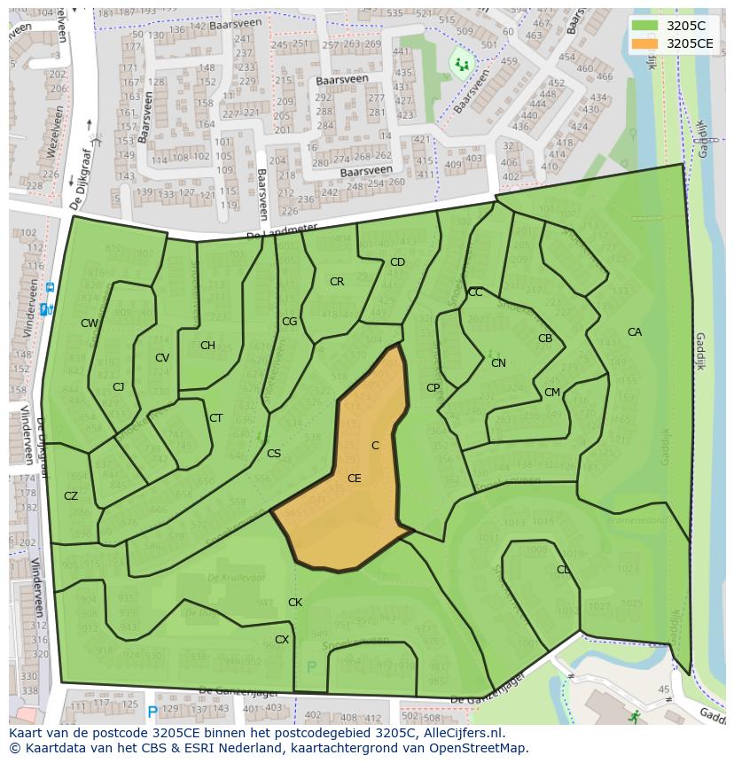 Afbeelding van het postcodegebied 3205 CE op de kaart.