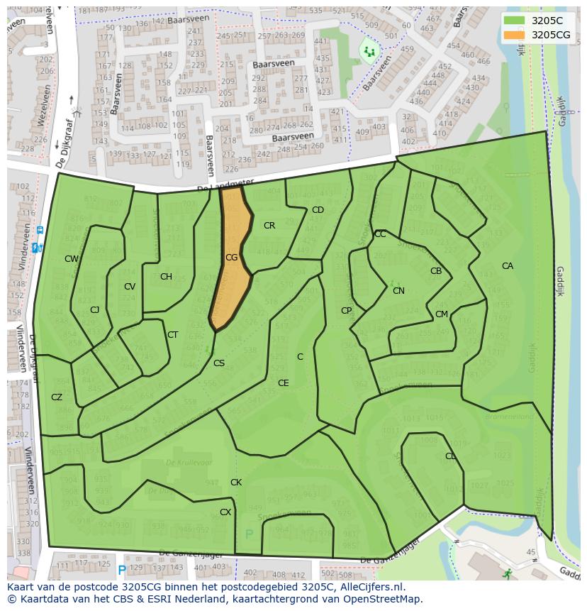 Afbeelding van het postcodegebied 3205 CG op de kaart.