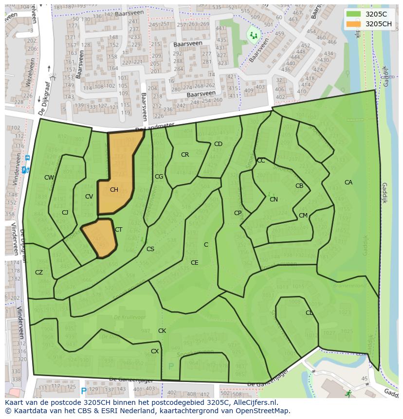 Afbeelding van het postcodegebied 3205 CH op de kaart.