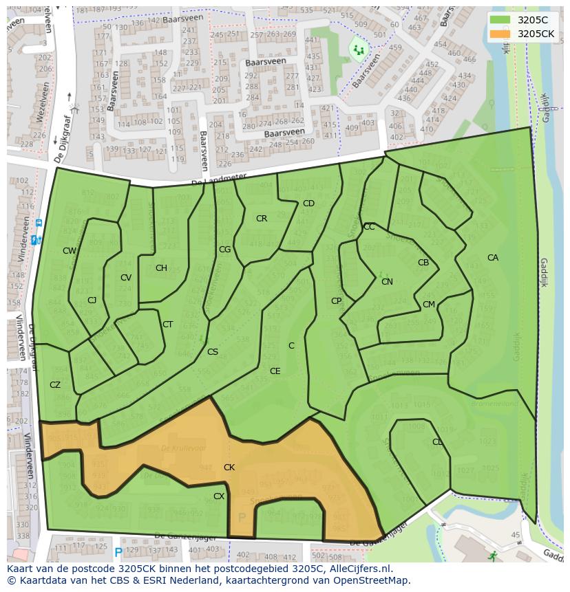 Afbeelding van het postcodegebied 3205 CK op de kaart.