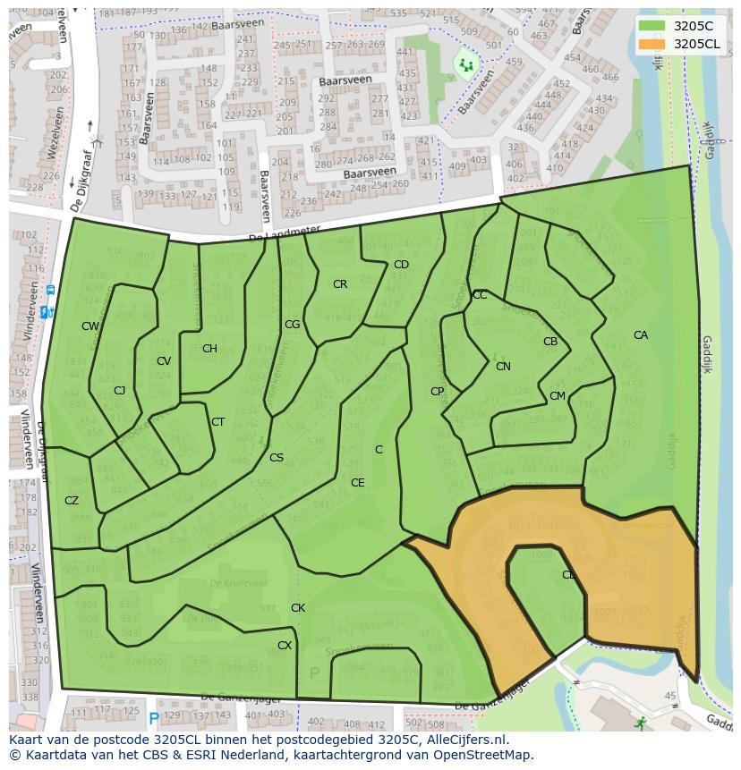 Afbeelding van het postcodegebied 3205 CL op de kaart.