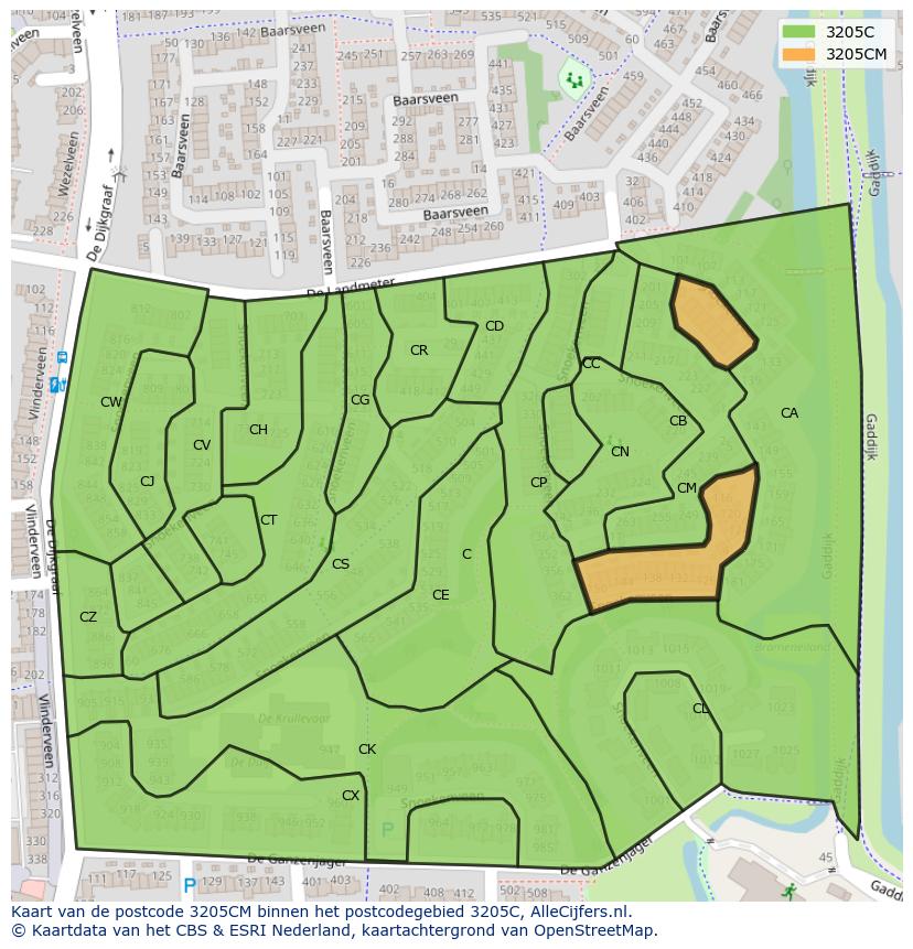 Afbeelding van het postcodegebied 3205 CM op de kaart.