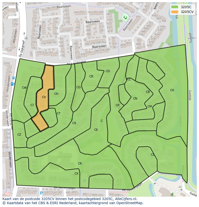 Afbeelding van het postcodegebied 3205 CV op de kaart.