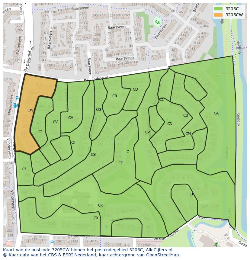Afbeelding van het postcodegebied 3205 CW op de kaart.