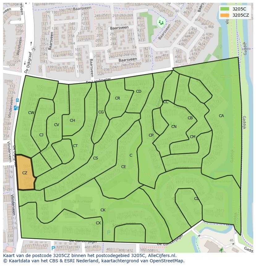 Afbeelding van het postcodegebied 3205 CZ op de kaart.