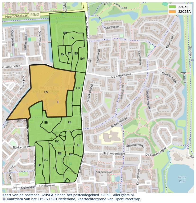 Afbeelding van het postcodegebied 3205 EA op de kaart.