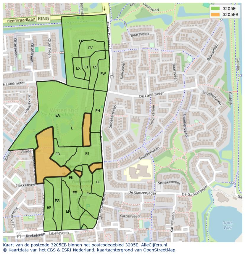 Afbeelding van het postcodegebied 3205 EB op de kaart.