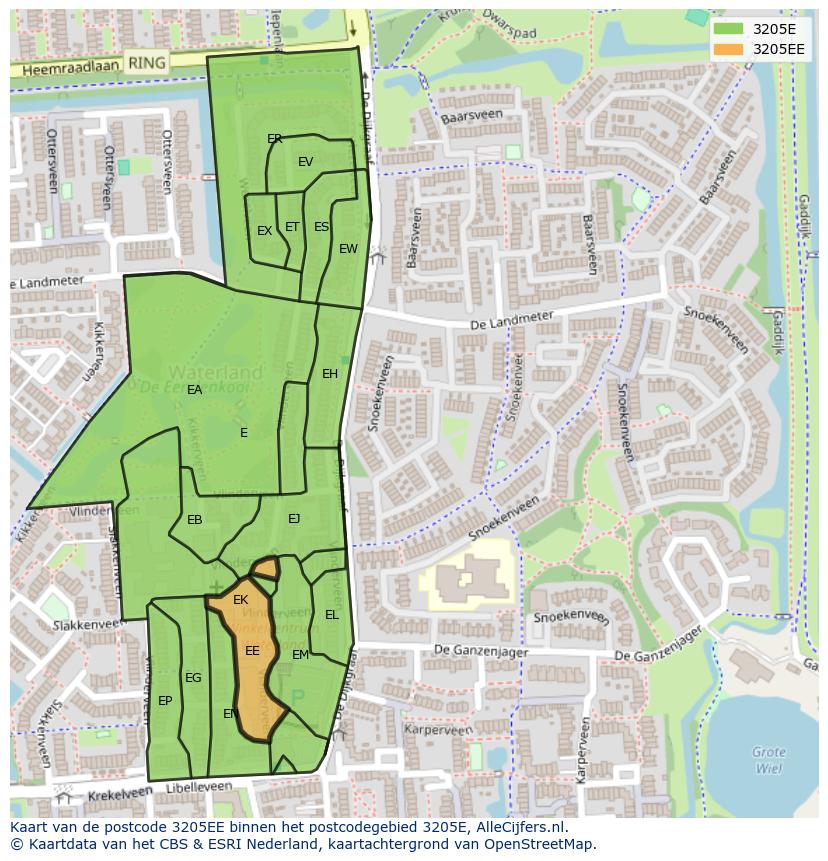Afbeelding van het postcodegebied 3205 EE op de kaart.